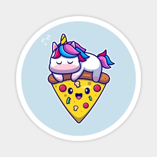 Cute Unicorn Sleeping On Pizza Cartoon Magnet